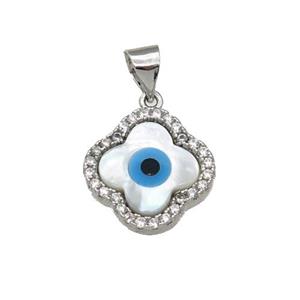 copper clover pendant paved zircon with Pearlized Shell Evil Eye, platinum plated, approx 14mm [FN27450]