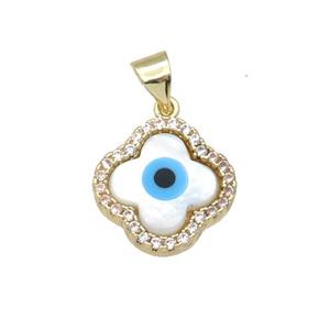 copper clover pendant paved zircon with Pearlized Shell Evil Eye, gold plated, approx 14mm [FN27451]