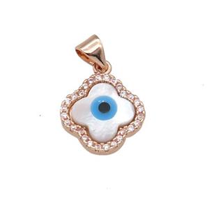 copper clover pendant paved zircon with Pearlized Shell Evil Eye, rose gold, approx 14mm [FN27452]