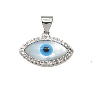 copper pendant paved zircon with Pearlized Shell Evil Eye, platinum plated, approx 10-17mm [FN27454]
