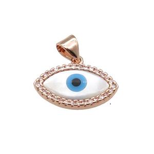 copper pendant paved zircon with Pearlized Shell Evil Eye, rose gold, approx 10-17mm [FN27456]