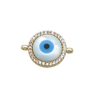 copper circle connector paved zircon with Pearlized Shell Evil Eye, gold plated, approx 14mm dia [FN27459]