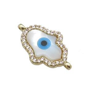 copper hand connector paved zircon with Pearlized Shell Evil Eye, gold plated, approx 14-18mm [FN27462]