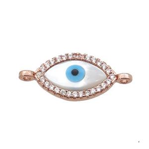copper connector paved zircon with Pearlized Shell Evil Eye, rose gold, approx 10-17mm [FN27463]