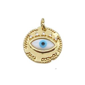 copper circle pendant paved zircon with Pearlized Shell Evil Eye, gold plated, approx 14mm dia [FN27464]
