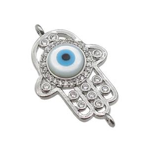 copper hand connector paved zircon with Pearlized Shell Evil Eye, platinum plated, approx 16-20mm [FN27465]