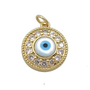 copper circle pendant paved zircon with Pearlized Shell Evil Eye, gold plated, approx 15mm dia [FN27469]