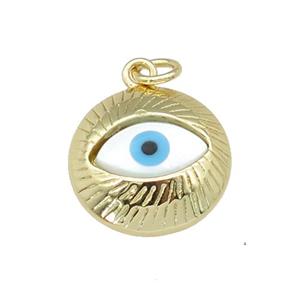 copper circle pendant paved zircon with Pearlized Shell Evil Eye, gold plated, approx 16mm dia [FN27470]
