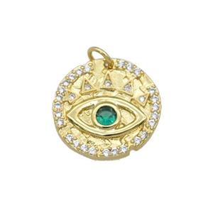 copper circle pendant paved zircon, eye, gold plated, approx 18mm dia [FN27472]
