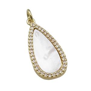 copper teardrop pendant paved zircon, shell, gold plated, approx 11.5-23mm [FN27476]