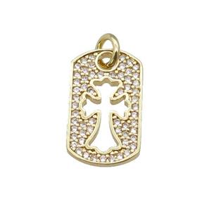 copper rectangle cross pendant paved zircon, gold plated, approx 10-17mm [FN27484]