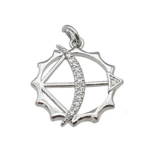 copper BowArrow pendant paved zircon, platinum plated, approx 18.5mm [FN27485]
