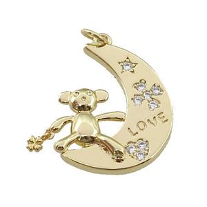 copper Moon mouse pendant paved zircon, LOVE, gold plated, approx 22-25mm [FN27486]