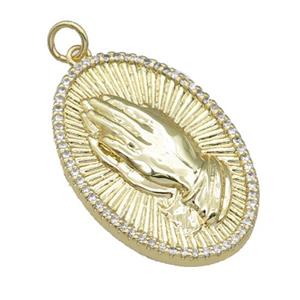 copper Hand pendant paved zircon, gold plated, approx 20-30mm [FN27487]
