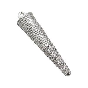 copper spike pendant paved zircon, platinum plated, approx 6.5-20mm [FN27488]