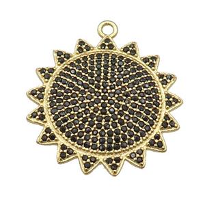 copper Sunflower pendant paved black zircon, gold plated, approx 26mm dia [FN27493]