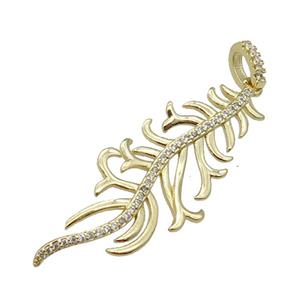 copper Feather pendant paved zircon, gold plated, approx 16-44mm [FN27497]