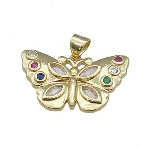copper Butterfly pendant paved zircon, gold plated, approx 15-25mm [FN27498]