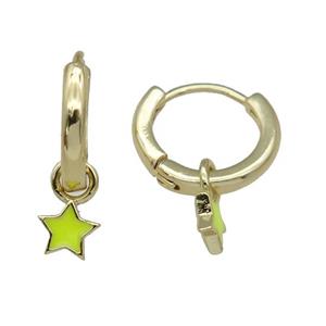 copper Hoop Earring with yellow enamel star, gold plated, approx 5.5mm, 13mm dia [FN27511]