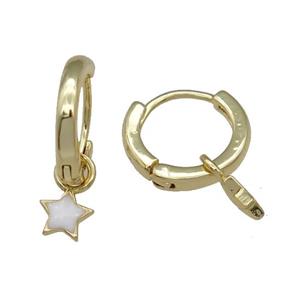 copper Hoop Earring with white enamel star, gold plated, approx 5.5mm, 13mm dia [FN27512]