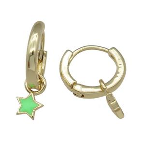copper Hoop Earring with yellow enamel star, gold plated, approx 5.5mm, 13mm dia [FN27513]