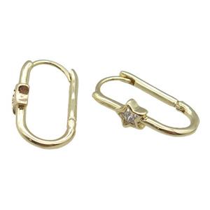 copper Latchback Earring paved zircon, star, gold plated, approx 12-20mm [FN27531]