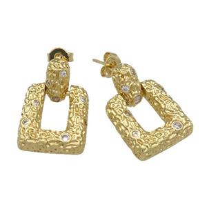 copper Stud Earring paved zircon, gold plated, approx 14.5-20mm [FN27534]