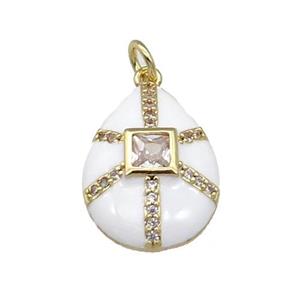copper teardrop pendant paved zircon, white enamel, gold plated, approx 14-19mm [FN27588]