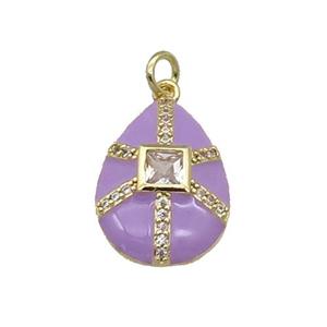copper teardrop pendant paved zircon, purple enamel, gold plated, approx 14-19mm [FN27592]