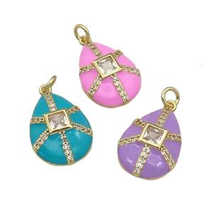 copper teardrop pendant paved zircon, enamel, gold plated, mixed, approx 14-19mm [FN27593]