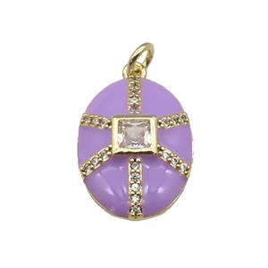 copper oval pendant paved zircon, purple enamel, gold plated, approx 14-19mm [FN27596]