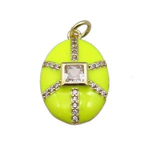 copper oval pendant paved zircon, yellow enamel, gold plated, approx 14-19mm [FN27597]