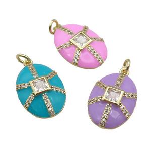 copper oval pendant paved zircon, enamel, gold plated, mixed, approx 14-19mm [FN27598]