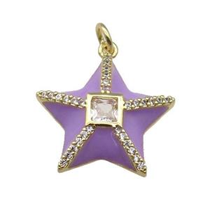 copper star pendant paved zircon, purple enamel, gold plated, approx 20mm [FN27600]