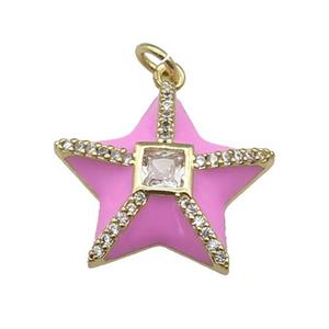 copper star pendant paved zircon, pink enamel, gold plated, approx 20mm [FN27601]
