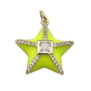 copper star pendant paved zircon, yellow enamel, gold plated, approx 20mm [FN27602]