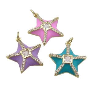copper star pendant paved zircon, enamel, gold plated, mixed, approx 20mm [FN27604]