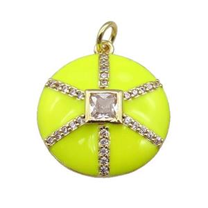 copper circle pendant paved zircon, yellow enamel, gold plated, approx 19mm dia [FN27609]