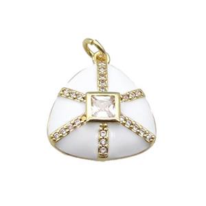 copper triangle pendant paved zircon, white enamel, gold plated, approx 17.5mm [FN27611]
