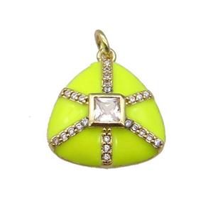 copper triangle pendant paved zircon, yellow enamel, gold plated, approx 17.5mm [FN27614]