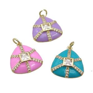 copper triangle pendant paved zircon, enamel, gold plated, mixed, approx 17.5mm [FN27616]