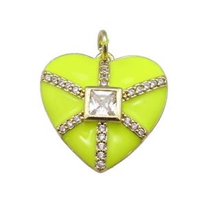 copper heart pendant paved zircon, yellow enamel, gold plated, approx 19mm [FN27621]
