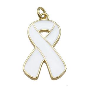 white enamel Awareness Ribbon, copper pendant, gold plated, approx 15-23mm [FN27623]