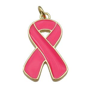 hotpink enamel Awareness Ribbon, copper pendant, gold plated, approx 15-23mm [FN27625]