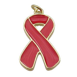 red enamel Awareness Ribbon, copper pendant, gold plated, approx 15-23mm [FN27626]