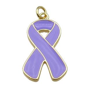 purple enamel Awareness Ribbon, copper pendant, gold plated, approx 15-23mm [FN27627]