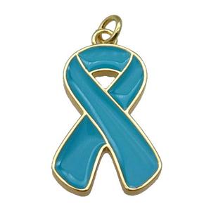 teal enamel Awareness Ribbon, copper pendant, gold plated, approx 15-23mm [FN27628]