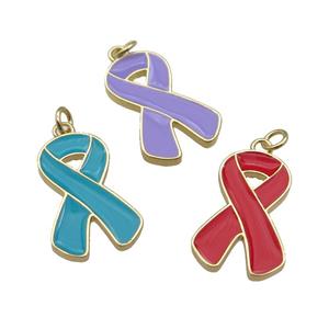 enamel Awareness Ribbon, copper pendant, gold plated, mixed, approx 15-23mm [FN27630]