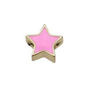 copper Star beads with pink enamel, gold plated, approx 10mm [FN27632]