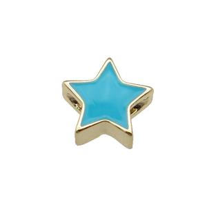 copper Star beads with teal enamel, gold plated, approx 10mm [FN27634]
